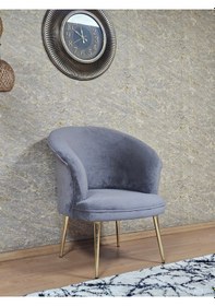 Resim Zafir Tekli Teddy Gold Kaplama Sivriltme Ayak Çay Seti Koltuk Tekli Berjer , Balkon, Salon, Ofis Gri 