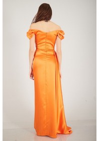 Resim Ardanewline Feminist Oranj Drape Detaylı Saten Kumaş Abiye Elbise 9704858.24 