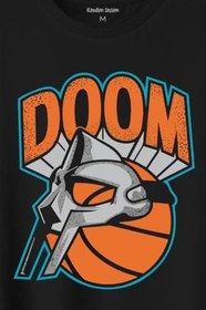 Resim Siyah T-shirt Mf Doom Basketbol Hip Hop Rap Maske Mask Baskılı Tişört Unisex T-Shirt 