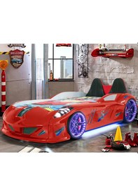 Resim Arabalı Yatak, Jaguar Koltuklu Full Ledli Arabalı Yatak - Kırmızı 1 Adet Comfort Yatak 