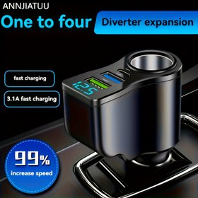 Resim ANNJIATUU 4'ü 1 Arada USB+C Araba Şarj Cihazı, Çoklu USB Hızlı Araba Adaptörü, 2 USB Portlu Çıkış Dağıtıcısı, 12V/24V Çift USB Artı Type-C PD Hızlı Araba Şarj Adaptörü, Çeşitli Mobil Telefon Şarjıyla Uyumlu 