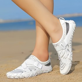 Resim Kadınlar için Hafif Beyaz Su Ayakkabıları - Nefes Alabilen Kumaş Üst, Ayarlanabilir Kayışlar, Dayanıklı Kauçuk Taban - Plaj, Yoga, Koşu, Sörf ve Yaz Aktiviteleri için Mükemmel, Yazlık Aktivite Ayakkabıları | Spor Akvatik | Ayarlanabilir Kayışlı Ayakkabı, Plaj Ç 