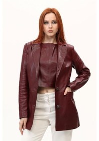 Resim Leatinn Bordo Kadın Blazer Deri Ceket 
