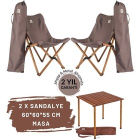 Resim Bag The Joy Ahşap Masa Sandalye Seti Kahverengi-Koyu Gri-60 60 55 Koyu Gri 
