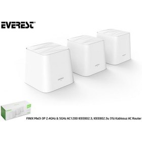 Resim FINIX MW3-3P, 3 Pack Mesh, AC1200, WiFi, 867Mbps, Dual Band, 300m2 kapsama Alanı, Router, Geniş Alan İnternet Ağ Everest