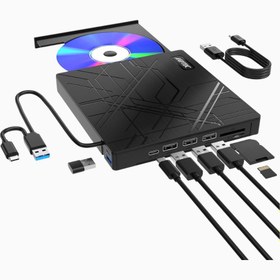 Resim 8 in 1 Harici CD DVD Yazıcı USB 3.0 Type-C Optik Sürücü - Siyah 