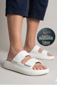 Resim Oregon Shoes Feelup Comfort Taban Eva Erkek Plaj Havuz Deniz Günlük Cırtlı Terlik Ekru 