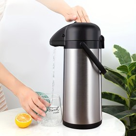 Resim 1 Adet 3L Paslanmaz Çelik Vakumlu Su Şişesi Basınç Sistemi ve 304 İç Astarlı - Ergonomik Tutamak, Sızdırmaz Güvenlik Kilidi, Taşınabilir Kahve Termosu Sıcak/Soğuk İçecekler için - Ev, Ofis, Seyahat Kullanımı, Şık Metalik Kaplama | Dayanıklı Yapı 