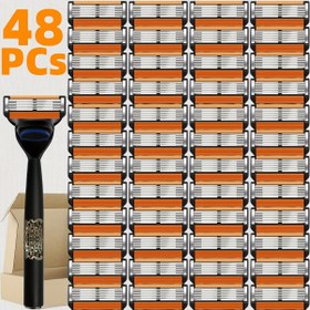 Resim Yüksek kaliteli erkek manuel tıraş makinesi ve yüksek maliyetli yedek bıçaklar, zarif dayanıklı kaymaz oyma sap, 6 katmanlı lamine bıçak, derin, ev ve seyahat için, basit ve taşıması kolay, Günlük Tıraş,Evde Tıraş,Kompakt Tıraş Makinesi,Tıraş Seti,Profesyonel Tıraş,Erkek Bakımı 