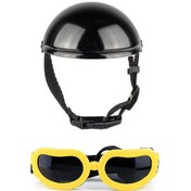 Resim Kulak Deliği İle Köpek Kaskı Evcil Hayvan Kaskı Ve Gözlük Seti Ayarlanabilir Kayış Köpek Güneş Gözlüğü Bisiklet İçin Yavru Köpek Başlığı Lh 