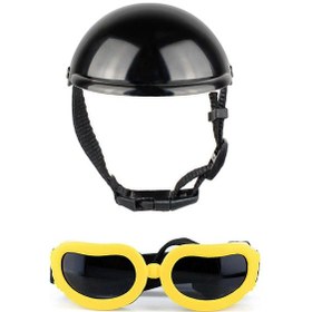 Resim Kulak Deliği İle Köpek Kaskı Evcil Hayvan Kaskı Ve Gözlük Seti Ayarlanabilir Kayış Köpek Güneş Gözlüğü Bisiklet İçin Yavru Köpek Başlığı Lh 