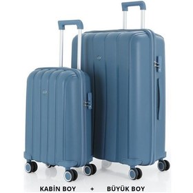 Resim Mçs Bavul Büyük Ve Kabin 2li Set Kırılmaz Silikon Valiz V305 Skyblue Sky Blue 
