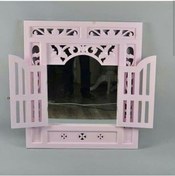 Resim Pembe Işlemeli Pencere Lake Duvar Rafı 