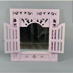 Resim Pembe Işlemeli Pencere Lake Duvar Rafı 