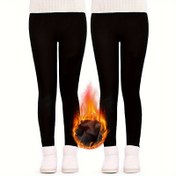 Resim 2'li/4'lü Paket Kız Termal Tayt - Alev Gibi Parlaklıkta Kalın Kışlıklar (Dikimsiz, Parıltılı), Siyah Düz Renk Soğuk Hava İçin Elbise ve Etekler Altında Katmanlanabilir Sadece Elde Yıkama ('Sıcacık Şortlar') 