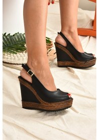 Resim Fox Shoes Siyah Kadın Dolgu Topuklu Ayakkabı 9674070803 Siyah 