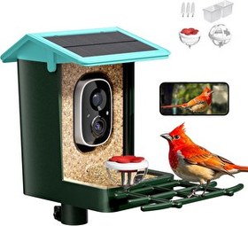 Resim Heapets Güneş Enerjili 2K HD Kameralı Kuş Yemliği Nane Mavisi 