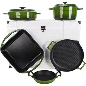 Resim Lava Döküm Beyaz Ahşap Sandık Hediyeli Yeşil Çeyiz Seti LV S ET CYZ G-W 