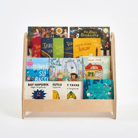 Resim Geniş Hacimli Montessori Kitaplık (4 Raflı) – Doğal Huş 