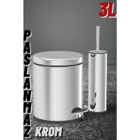 Resim LDR Paslanmaz Krom 3 Lt Çöp Kovası- Tuvalet Fırçası Set 