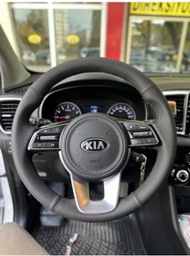Resim Kia Sportage 2020-2024 Araca Özel Direksiyon Kılıfı Nokta Düz Siyah 