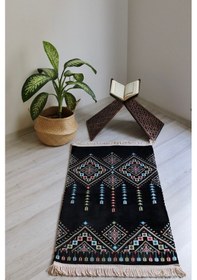 Resim Kilim Desenli Astarlı Lüks Seccade S1020 Siyah Siyah-beyaz 