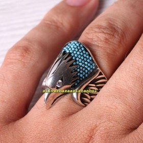 Resim Original 925 Sterling Silver Silver Eagle Turquoise Stone Mens Ring - US: 8.75 / 59 mm / Turk: 19 