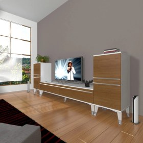 Resim Decoraktiv Eko On2 Mdf Std Silver Tv Ünitesi Tv Sehpası - Beyaz - Ceviz 