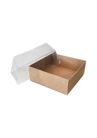 Resim Kutu Naturel Kraft Kağıt Ve Asetat 8x8x3 Cm 50 Adet 