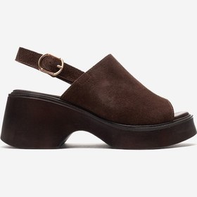 Resim Luvishoes Power Kahverengi Süet Hakiki Deri Kadın Dolgu Topuklu Sandalet Kahverengi 