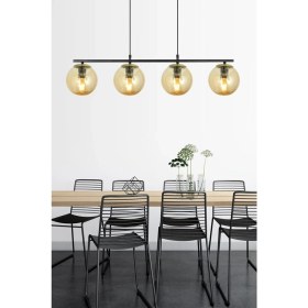 Resim Woodhub Siyah Sezar Siyah Renkli Balcam Şeffaf Globe Camlı Modern Tasarım Yemek Masası Üstü -Salon 4 Lü Avi 