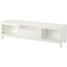 Resim Tv Sehpası, Beyaz-şeffaf Cam, 180x42x48 Cm, Lappvıken/sındvık, Çıt Çıt Raylı Beyaz 