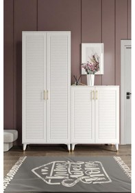 Resim Panjurlu Metal Kulp Ask4190 Ayakkabılık Portmanto Vestiyer Beyaz Gold Beyaz - Gold 