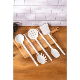 Resim Şık 5 Parça Beyaz Servis Seti, Ev Dekorasyonuna Uygun, Kaliteli ve Modern Tasarım 