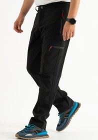 Resim Souris Erkek Siyah Kışlık Içi Polar Su Itici Rüzgar Geçirmez Outdoor Softshell Pantolon 