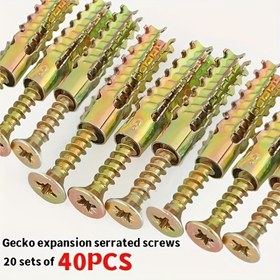 Resim 40 adet 20 set Testere Dişli Geko Genişleme Civataları Hafif Tuğla Köpük Duvar Çimento Duvar Beton Duvar Metal Genişleme Vidaları 