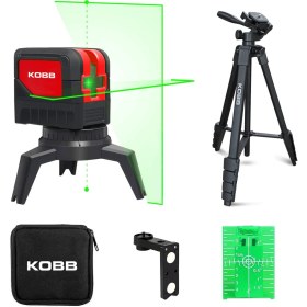 Resim Kobb KBL92GTP 30 Metre Profesyonel Yatay ve Dikey Otomatik Hizalamalı Yeşil Çapraz Çizgi Lazer, 2 Noktalı Şakül Lazer Distomat + Mini Tripod + Tripod 