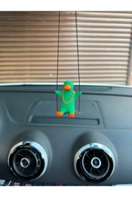 Resim 3DBASKILAR Altın Zincirli Sallanan Ördek Yeni Trend Dikiz Ayna Süsü (yeşil Turuncu) 