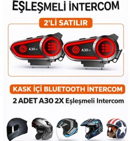 Resim 2 Li Motosiklet Intercom Bluetooth Kulaklık Ip67 Su Geçirmez Otomatik Çağrı Led Işık A30 