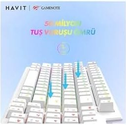 Resim Havit Gamenote KB885L RGB Backlit Gaming Mekanik Türkçe Klavye Beyaz 