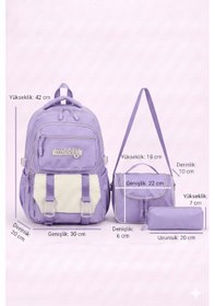 Resim Lisanslı Twill Kumaş Niss Model Lila Okul Sırt Çantası,termal Beslenme Çantası Ve Kalemlik 