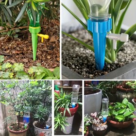 Resim 24'lü/12'li Bitki Kendinden Sulama Çubukları, Dış Mekan Otomatik Sulama Cihazı ile Ayarlanabilir Vana Anahtarı, Avrupa ve Amerikan Bahçeleri için Evrensel İplik, Plastik, Elektrik Gerektirmez 