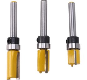 Resim Stellar 3 Adet 1/4 Inç Gömme Trim Yönlendirici Bit Desen Bit Üst ve Alt Rulman 1/2 Inç Bıçak Şablon Kenar Ahşap Giyotin Kesici Marangoz (Yurt Dışından) 