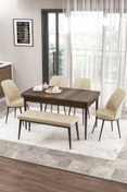 Resim Canisa Concept Zen Serisi 80x132 Mdf Açılabilir Barok Ahşap Desen Masa Takımı 4 Krem Sandalye Ve 1 Bench 