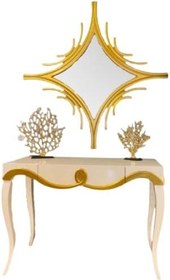 Resim Dresuar 18471 CNC KABARTMA Model Kayın aslan ayak Parlak BEYAZ-GOLD uyum El yapım 