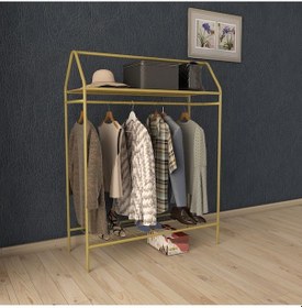 Resim Metallica Concept Home Hanger Gold Elbise Askılığı Raflı New Design Konfeksiyon Askısı Ayaklı Askılık Altın 