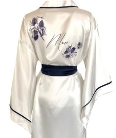 Resim BEYAZ YARASA KOL LACİVERT BİYELİ KİMONO-PANTOLON TAKIM - M / Mini Boy (95 cm) 