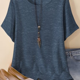 Resim Büyük Beden Temel Düz Yaka T-Shirt, Bahar ve Yaz İçin Rahat Kısa Kollu T-Shirt, Kadınların Büyük Beden Giyim 