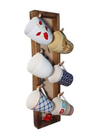 Resim Doğal Ahşap Rustik Duvar Askısı Fincanlık Kupa Askısı Mutfak 