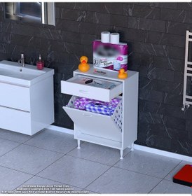 Resim Modilayn Emir 60 X 88 X 32,5 Cm 1 Göz Sepetli Kirli Çamaşır Banyo Dolabı Piratik Çok Foksiyonlu Düzenleyici Dolap Beyaz 